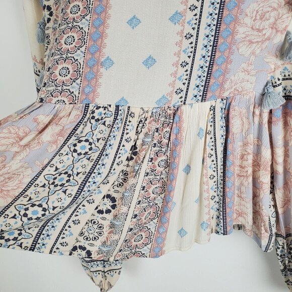 AMERICAN Eagle XS Boho Flowy Top 3/4 Dolman Sleeve Peasant Tassels Embroidered - Picture 5 of 7
